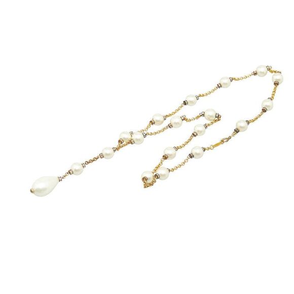 Chanel Pearl Rhinestone Chain Necklace Gold - Picture 1 of 6
